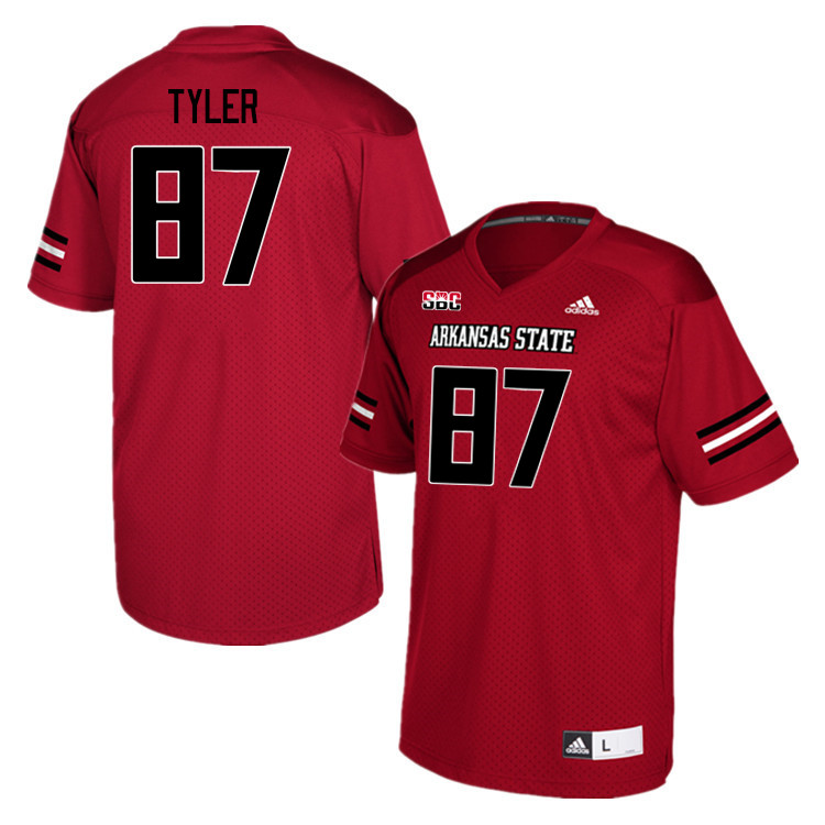 Men-Youth #87 Reed Tyler Arkansas State Red Wolves College Football Jerseys Stitched-Scarlet